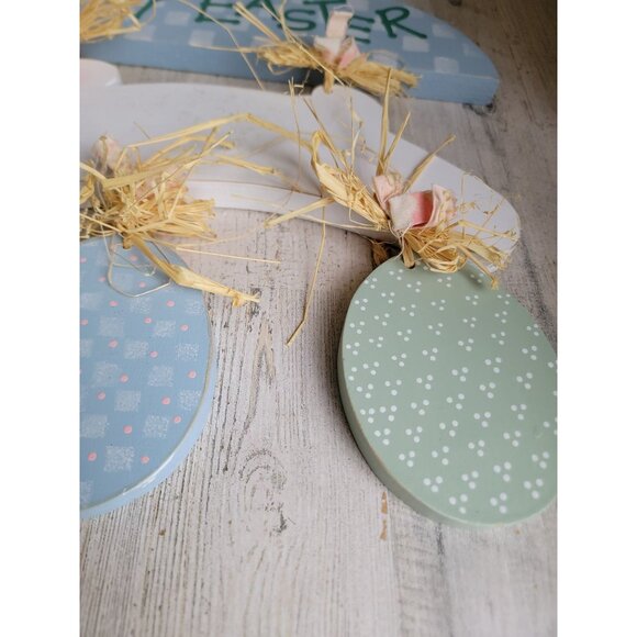 Easter wooden rabbit egg primitive hanging bunny leap sign spring pastel - Picture 6 of 8